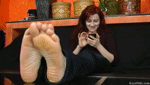 red hear lady shows soles